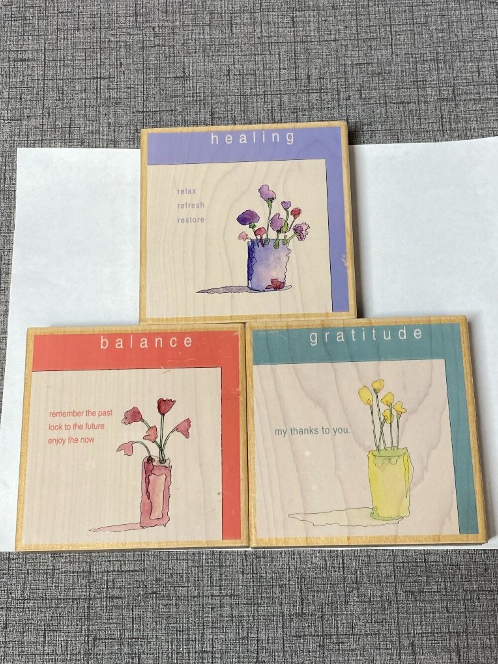 3 VTG Stamps Happen Wood Mounted Stamps Sheila Golden New Old Stock